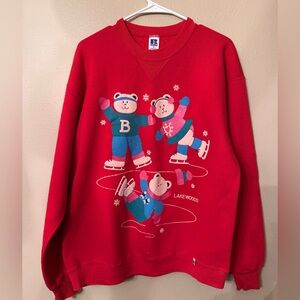 Red vintage 90s ice skating bears crewneck sweatshirt Russell Athletic
